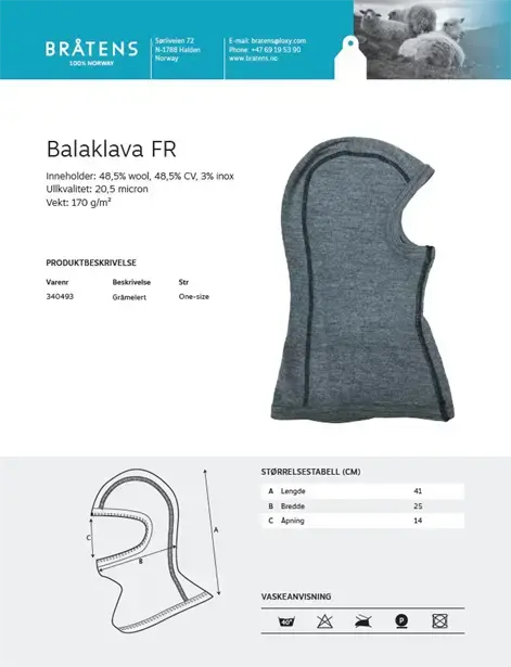 Bråtens Balaklava Mørk Grå One-size Funksjonell og varmende balaklava 