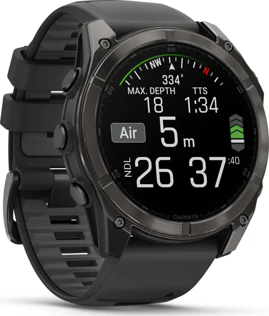 Garmin fenix 8 51 mm AMOLED Sapphire Karbongrå DLC med sort/grå silikonrem 