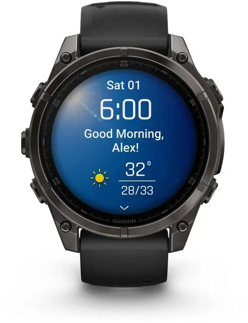 Garmin fenix 8 47 mm AMOLED Sapphire Karbongrå DLC-titan med sort silikonrem 