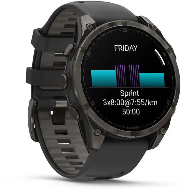 Garmin fenix 8 47 mm AMOLED Sapphire Karbongrå DLC-titan med sort silikonrem 