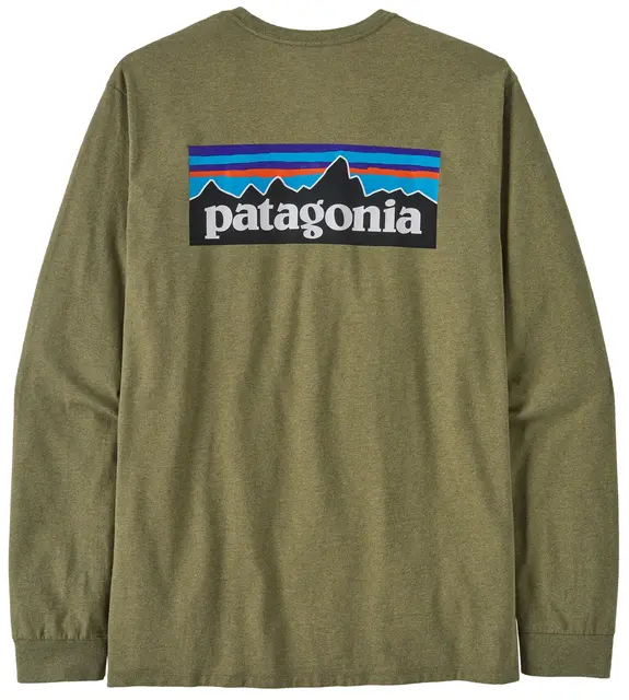 Patagonia LS P-6 Responsibili-Tee L Buckhorn Green LongSleeve logo t-shirt 