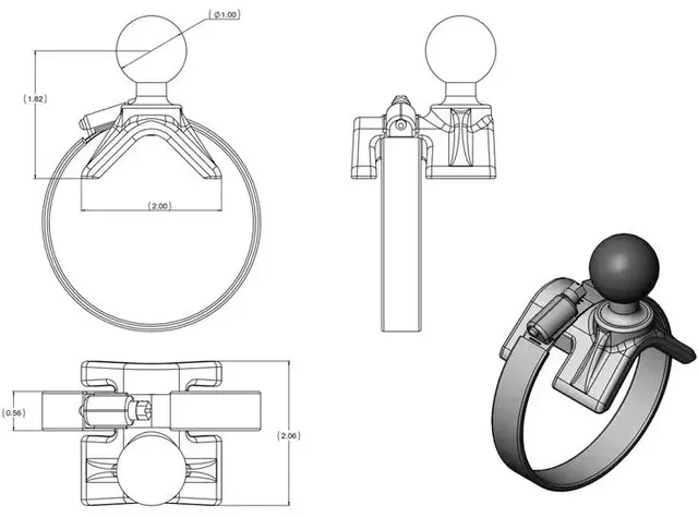 RAM Strap Hose Clamp Ball Base 1"-2,1" Kulebase med slangeklemme, B-kule 