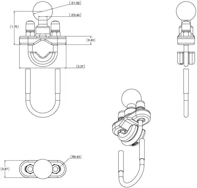 RAM Handlebar U-Bolt Base for Rails U-boltfeste for rør 12,7-31,7mm B kule 