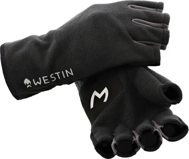 Westin HLF Fleece Gloves Carbon Black L Half finger fiskehansker i fleece 