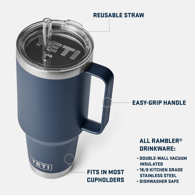 Yeti Rambler Straw Mug 1,2L Navy Stor isloert drikkekopp med sugerør 